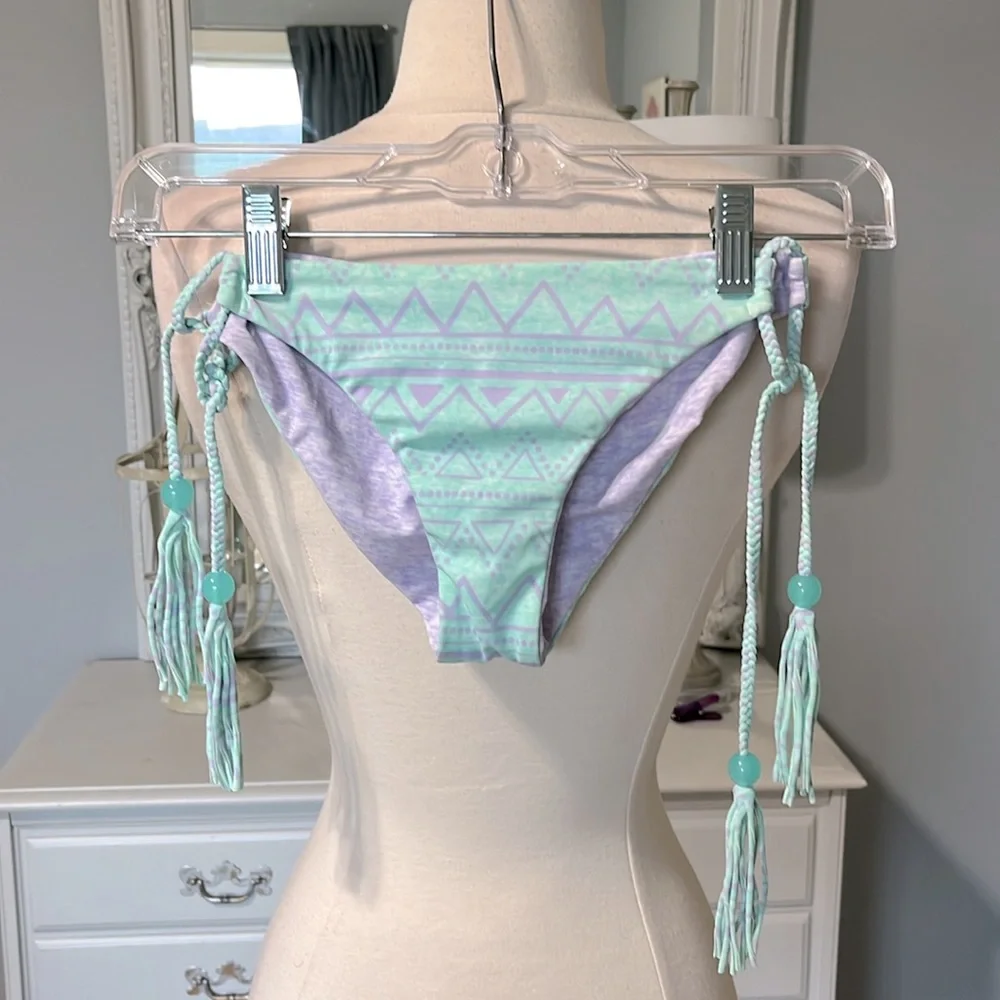 Victorias Secret Bikini Bottom Reversible Lavender Mint Aquamarine Womens Small - Picture 3 of 9